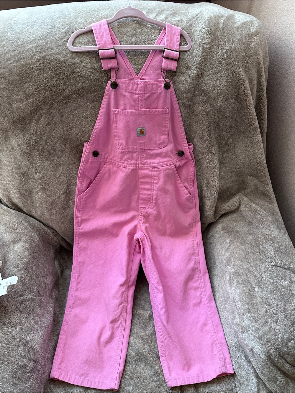 Carhartt Girls' Loose Fit Canvas Bib Overalls Pink Baby 4T